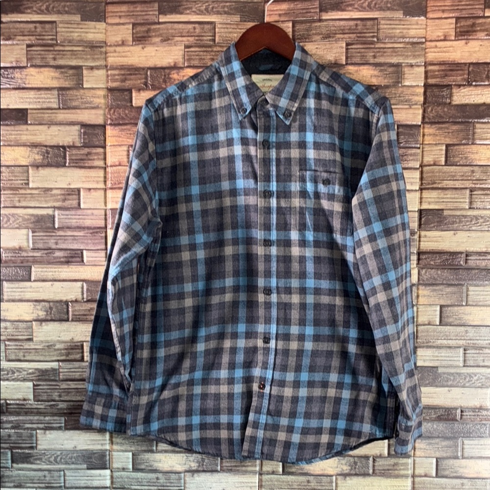 Men’s Medium Weatherproof Blue and Gray Casual Button Down Shirt Flannel